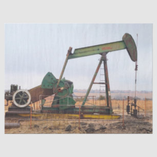 Large Green Pumpjack in an Oil Field Tissue Paper