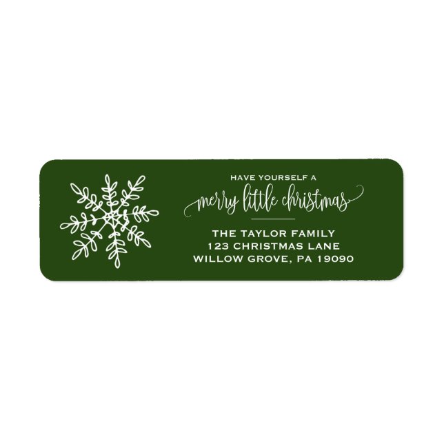 Large Green Snowflake Christmas Return Address Label (Front)
