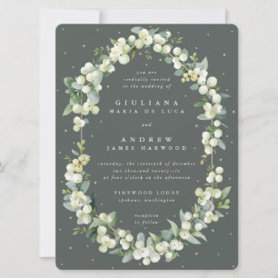 Large Grey Green Snowberry + Eucalyptus Wedding Invitation