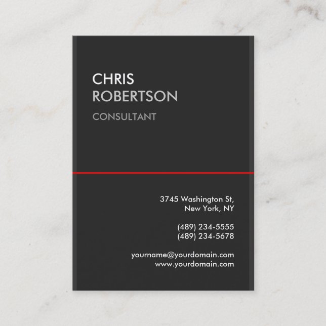Large Grey Red Line Attractive Business Card (Front)