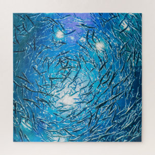Large Grey School of Ocean Fish Jigsaw Puzzle