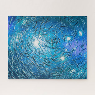 Large Grey School of Ocean Fish Jigsaw Puzzle