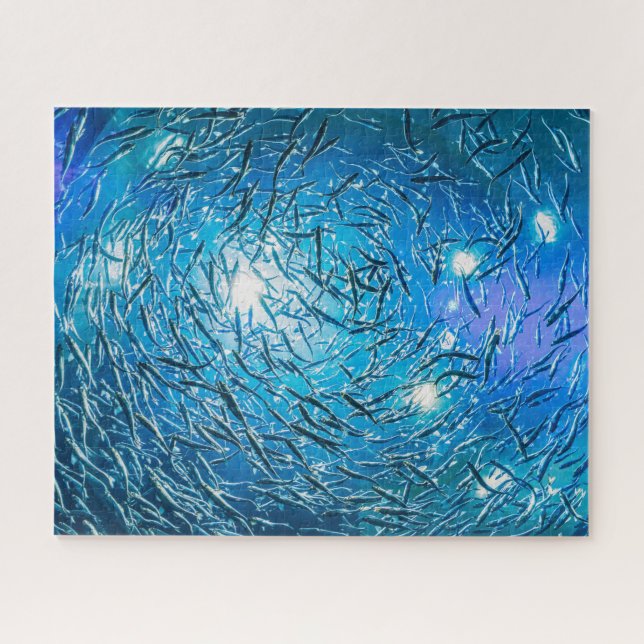 Large Grey School of Ocean Fish Jigsaw Puzzle (Horizontal)