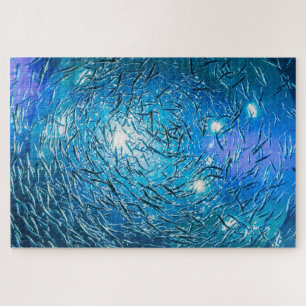 Large Grey School of Ocean Fish Jigsaw Puzzle