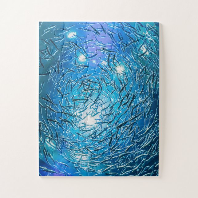 Large Grey School of Ocean Fish Jigsaw Puzzle (Vertical)