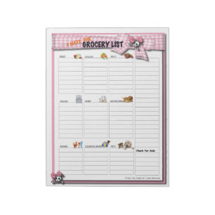 Large Grocery List - Pink Ribbon Skulls Notepad