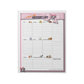 Large Grocery List - Pink Ribbon Skulls Notepad