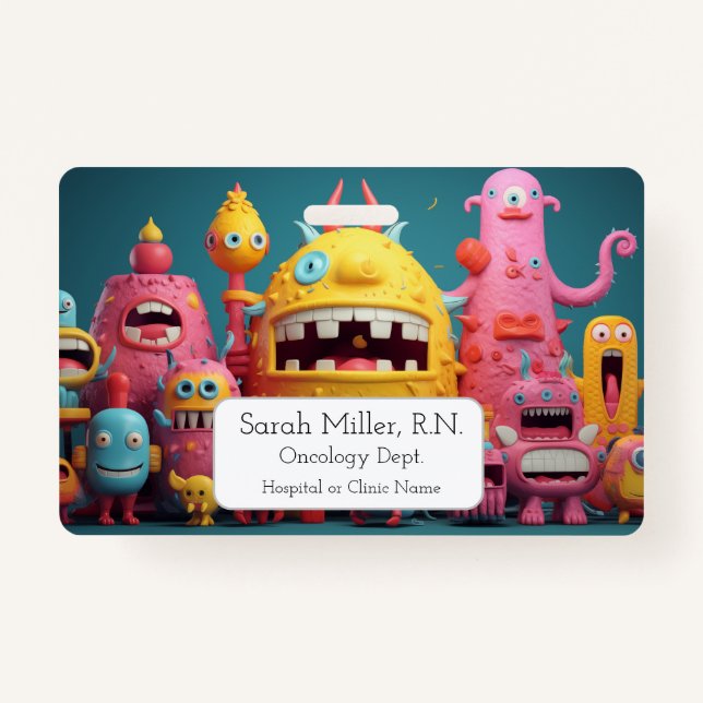Large group of colourful monsters ID badge (Front)