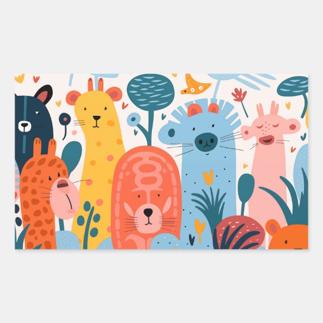 Large group of colourful monsters rectangular sticker (Front)
