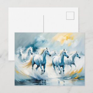 Large Group of White Horses Running Through Sea Postcard