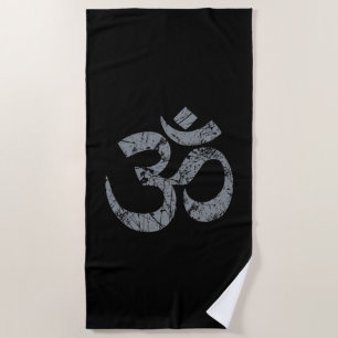 Large Grunge OM Symbol Spirituality Yoga Beach Towel