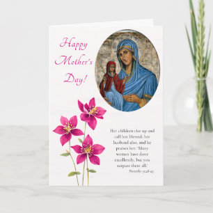 Large Happy Pink Flowers Orthodox Mother's Day Card