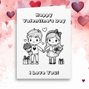 Large Happy Valentine's Day     Colour Me Page Card