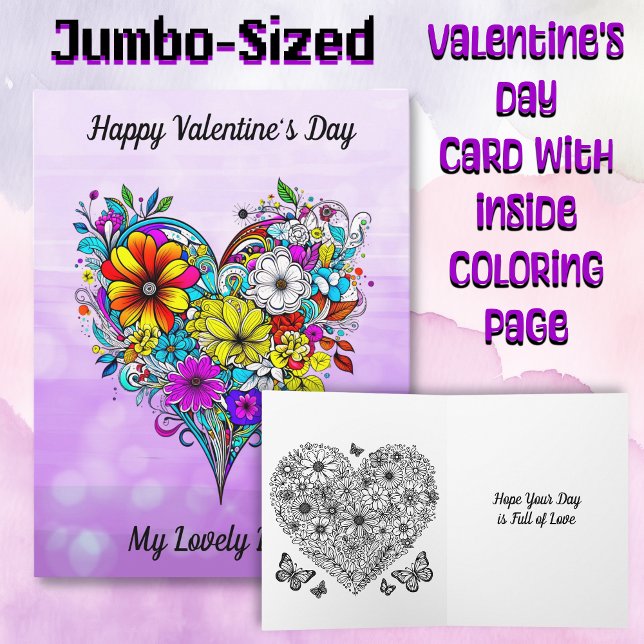 Large Happy Valentine's Day for Her Colouring Page Card (Creator Uploaded)