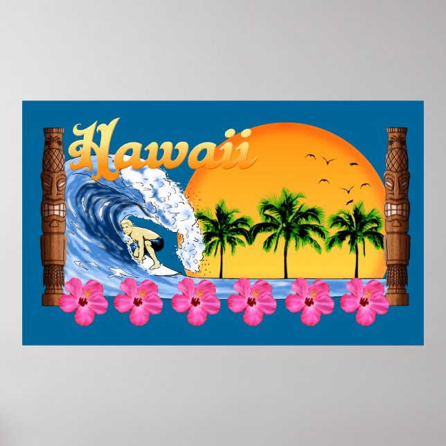 Large Hawaiian Surfing Poster (Front)