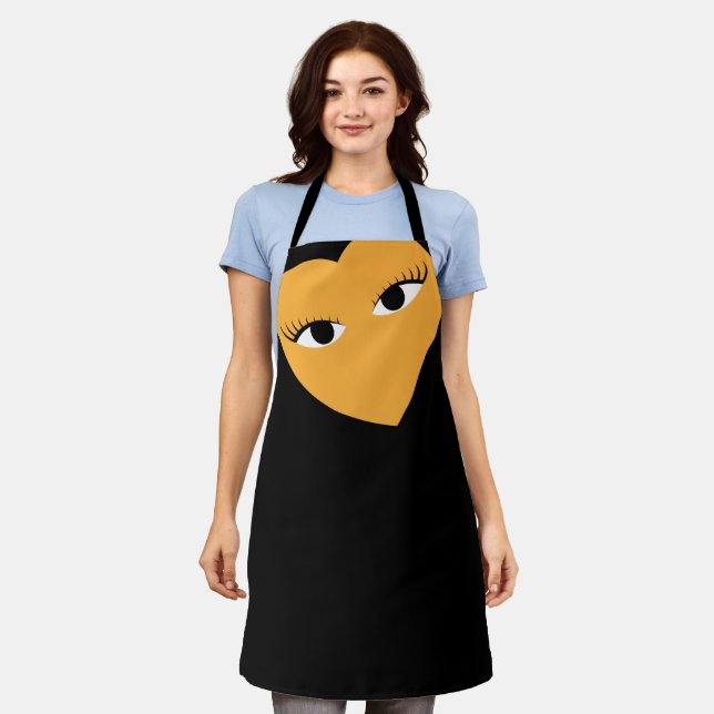 Large Heart with Eyes on Black Apron (Worn)