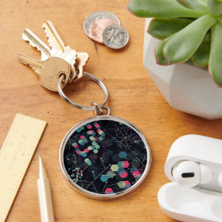 Large Hexagon Patterned Round Keychain