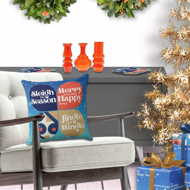 Large Holiday Mid Century Modern Throw Cushion (This listing is for Pillow, wrapping paper & glass trays sold separately in this collection.)