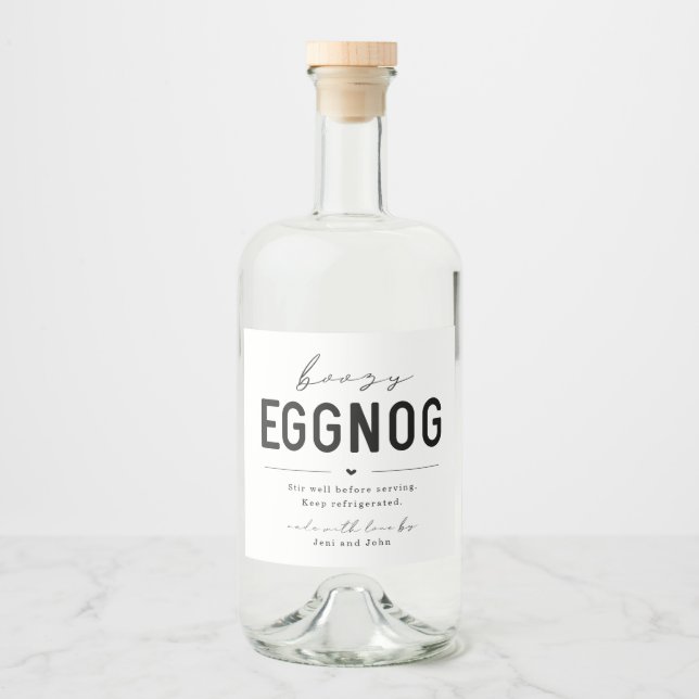 Large Homemade Boozy Eggnog Bottle Label (Front)