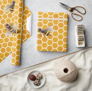 Large Honey Honeycomb Bee Hive Geometric Hexagonal Wrapping Paper