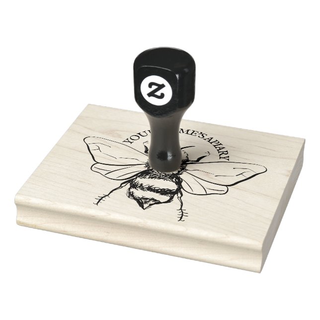 Large Honeybee Illustration Personalised Business Rubber Stamp (Stamp)