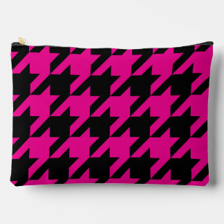 Large Hot Pink and Black Houndstooth Accessory Pouch