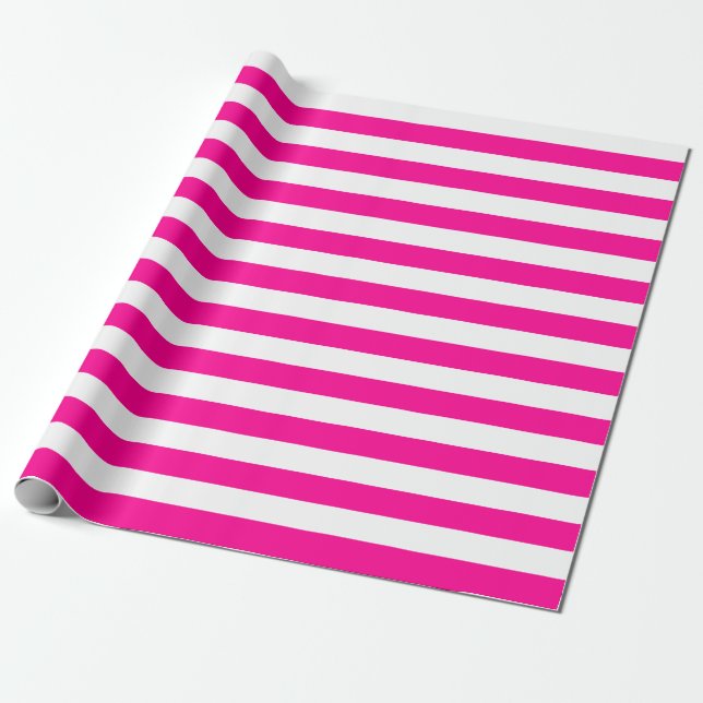 Large Hot Pink and White Stripes Wrapping Paper (Unrolled)