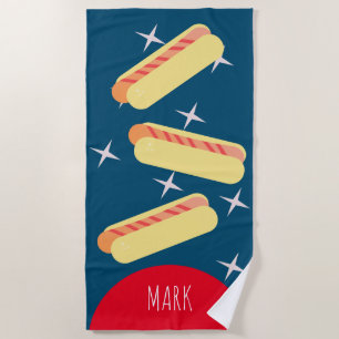 Large Hotdogs Stars Blue Name Beach Towel
