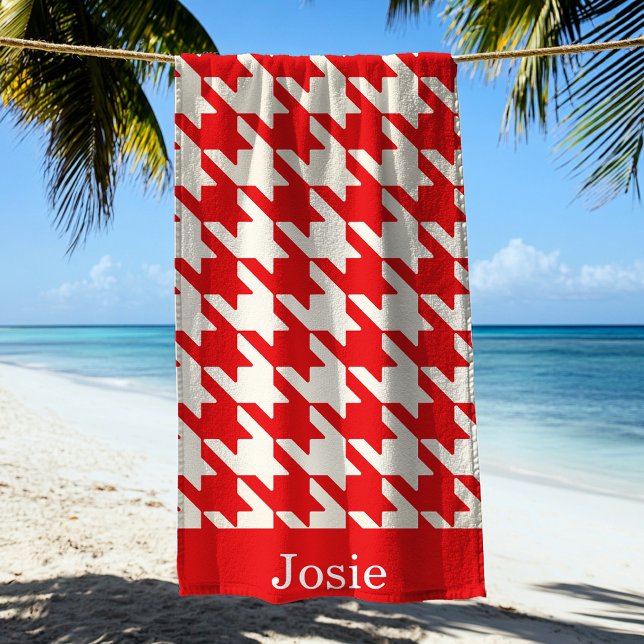 Large Houndstooth Pattern Apple Red Beach Towel (Creator Uploaded)