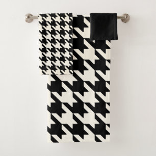 Large Houndstooth Pattern Black and White Bath Towel Set