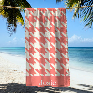 Large Houndstooth Pattern Candy Pink Beach Towel