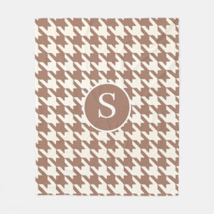 Large Houndstooth Pattern Mocha Mousse and White Fleece Blanket