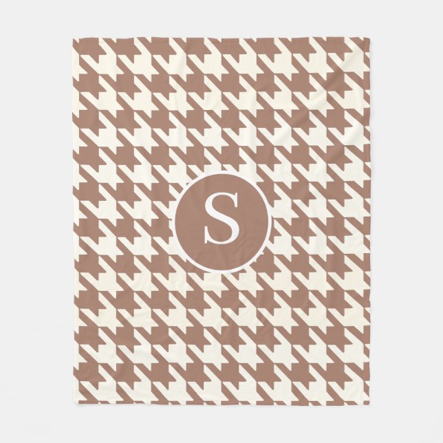 Large Houndstooth Pattern Mocha Mousse and White Fleece Blanket (Front)