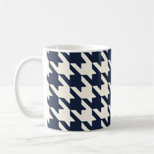 Large Houndstooth Pattern Navy Blue and White Coffee Mug