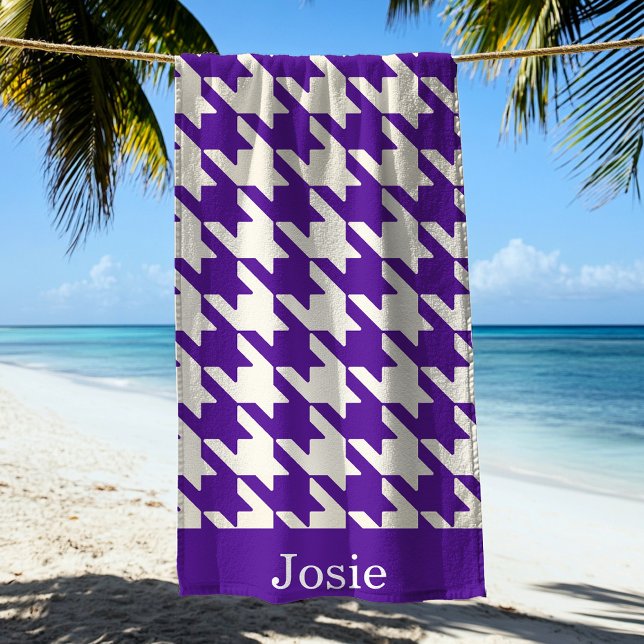 Large Houndstooth Pattern Purple & White Beach Towel (Creator Uploaded)