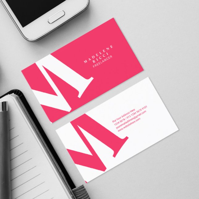 Large Initial | Modern Typography | Pink Business Card (Creator Uploaded)