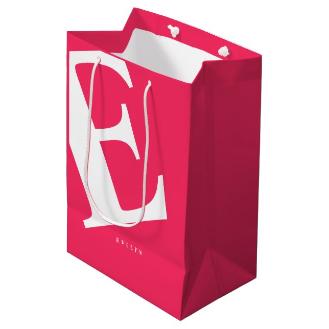 Large Initial | Modern Typography | Pink Medium Gift Bag (Front Angled)