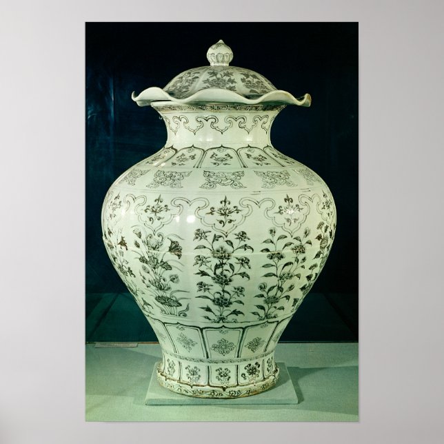 Large 'Kuoan' vase decorated with blue flowers Poster (Front)