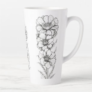 Large Latte Mug, 17oz – Floral Outline Art Design Mug