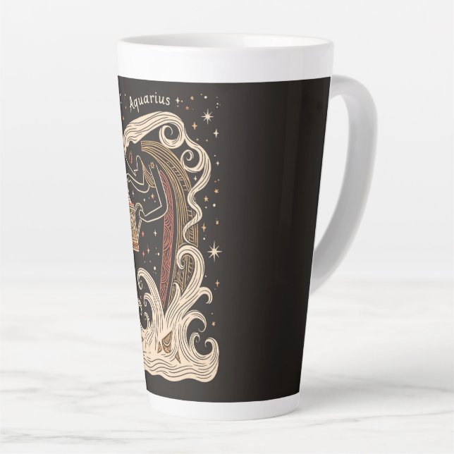 Large Latte Mug Aquarius Celestial Zodiac Art (Right Angle)
