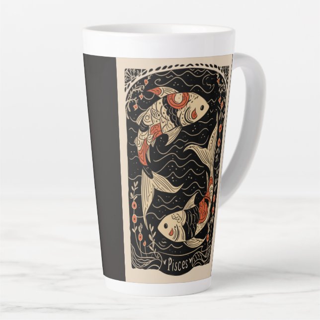 Large Latte Mug Pisces Celestial Zodiac Art (Right Angle)
