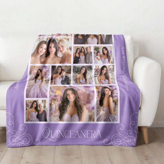 Large Lavender 14 Photo Keepsake Quinceañera Fleece Blanket (Creator Uploaded)