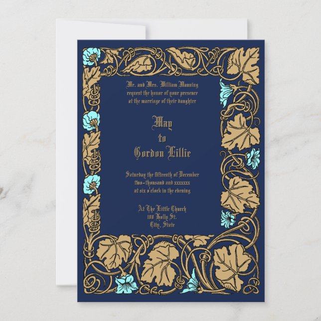 Large Leaf Floral Vine Border Wedding Invitation (Front)