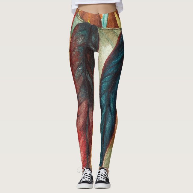 large leaf shapes in contempory autumn colours leggings (Front)