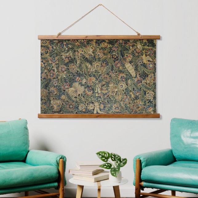Large Leaf Verdure & Animals Renaissance Hanging Tapestry (Living Room)
