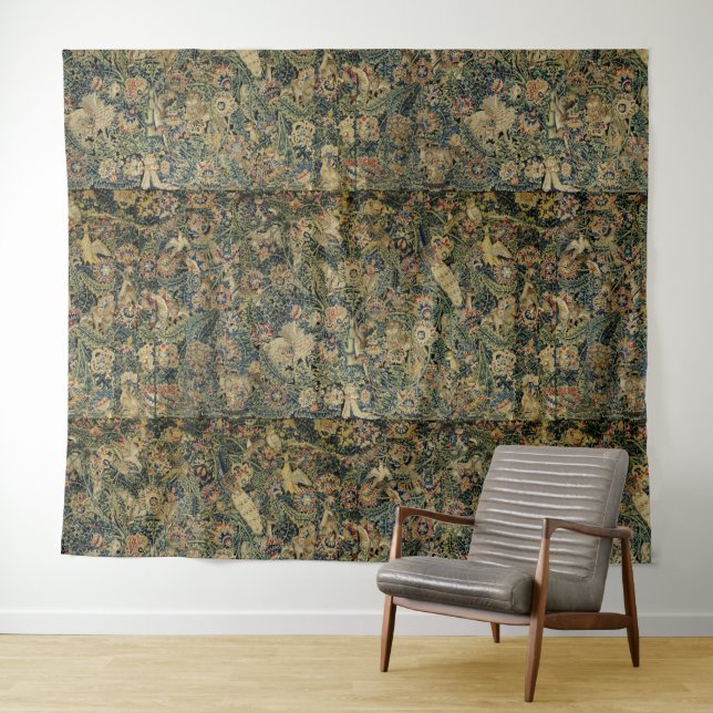 Large Leaf Verdure & Animals Renaissance Tapestry (In Situ (Horizontal))