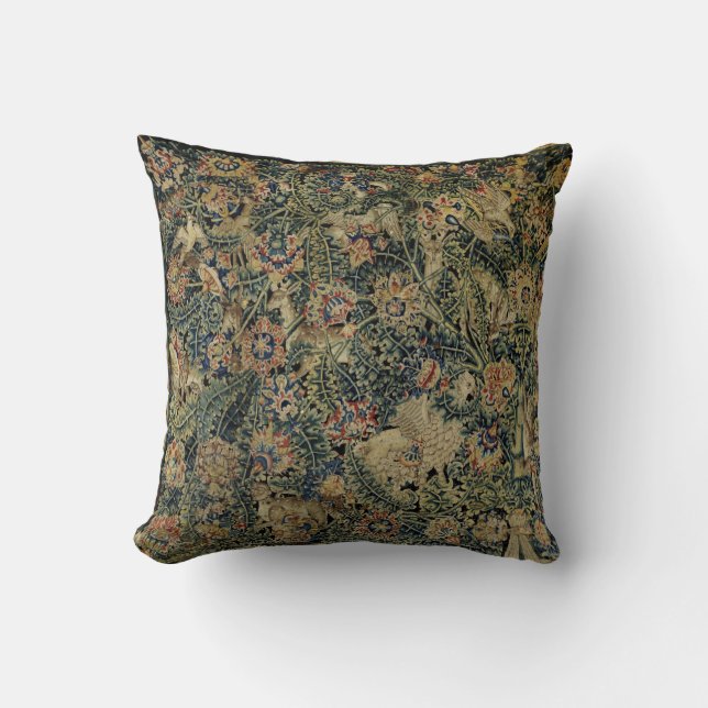 Large Leaf Verdure & Animals Renaissance Tapestry Cushion (Front)