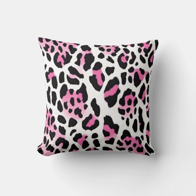 Large Leopard Print Pink And White Cushion (Front)