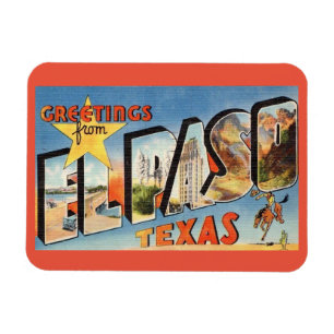 Large Letter Greeting El Paso Texas Vintage Style Magnet