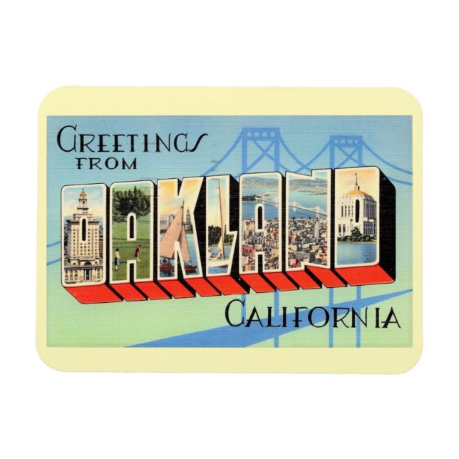 Large Letter Greeting Oakland California Vintage Magnet (Horizontal)